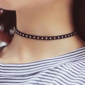 Suede Leather Choker With Small Silver Color Stud